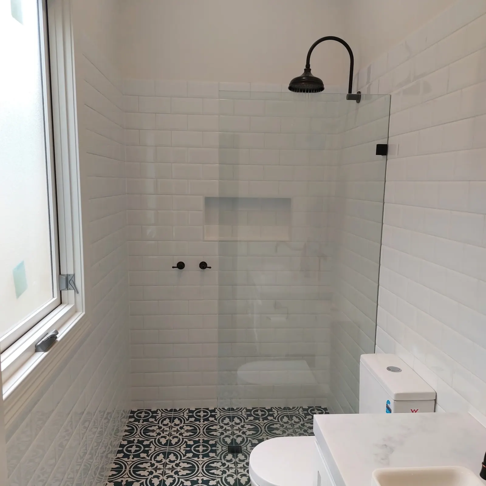 Williamstown terrace bathroom with subway and encaustic tile