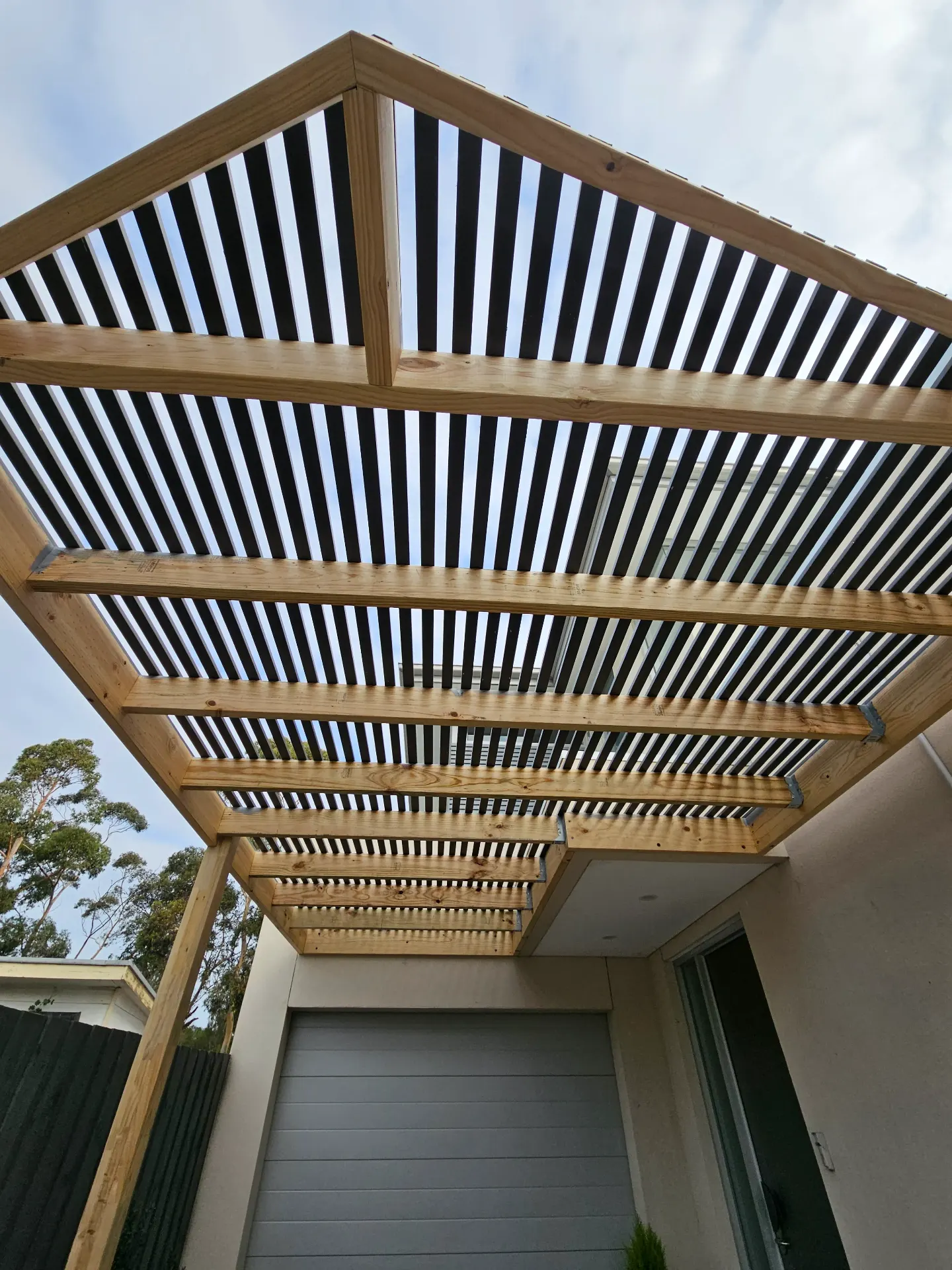 Detail of timber batten pergola